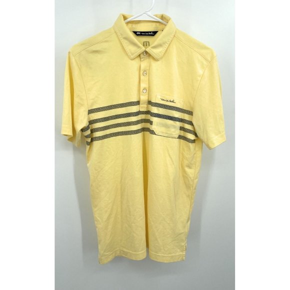 Travis Mathew Men’s S Pima Cotton Poly Blend Polo Shirt Yellow Striped - Picture 1 of 5